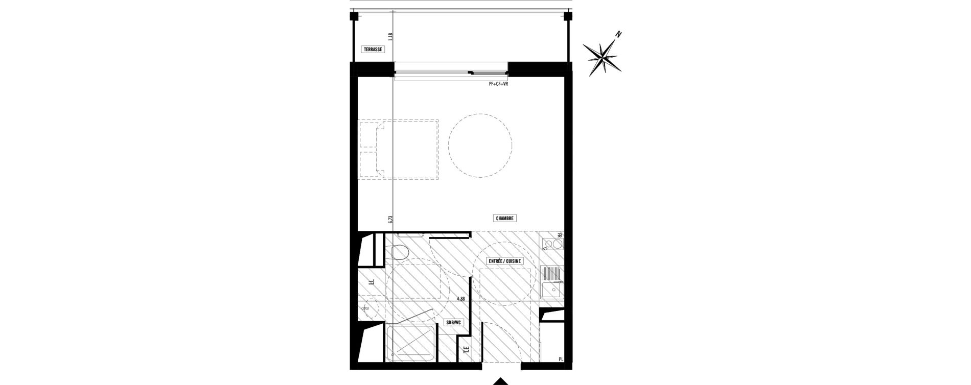 Appartement T1 meubl&eacute; de 31,40 m2 &agrave; Toulouse Argoulets