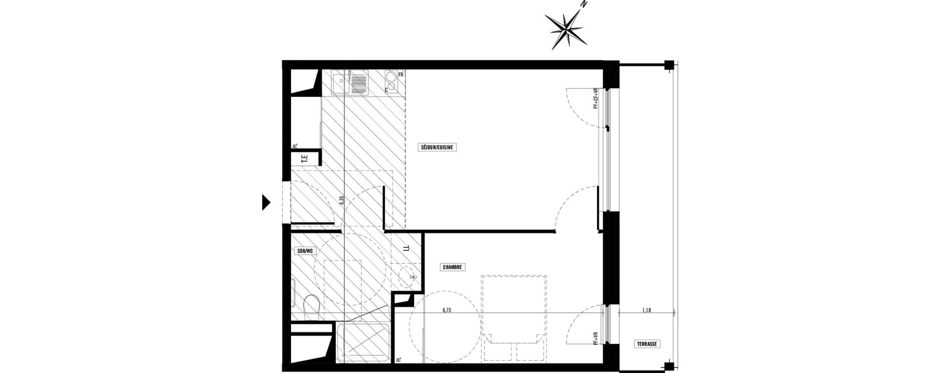 Appartement T1 meubl&eacute; de 33,60 m2 &agrave; Toulouse Argoulets