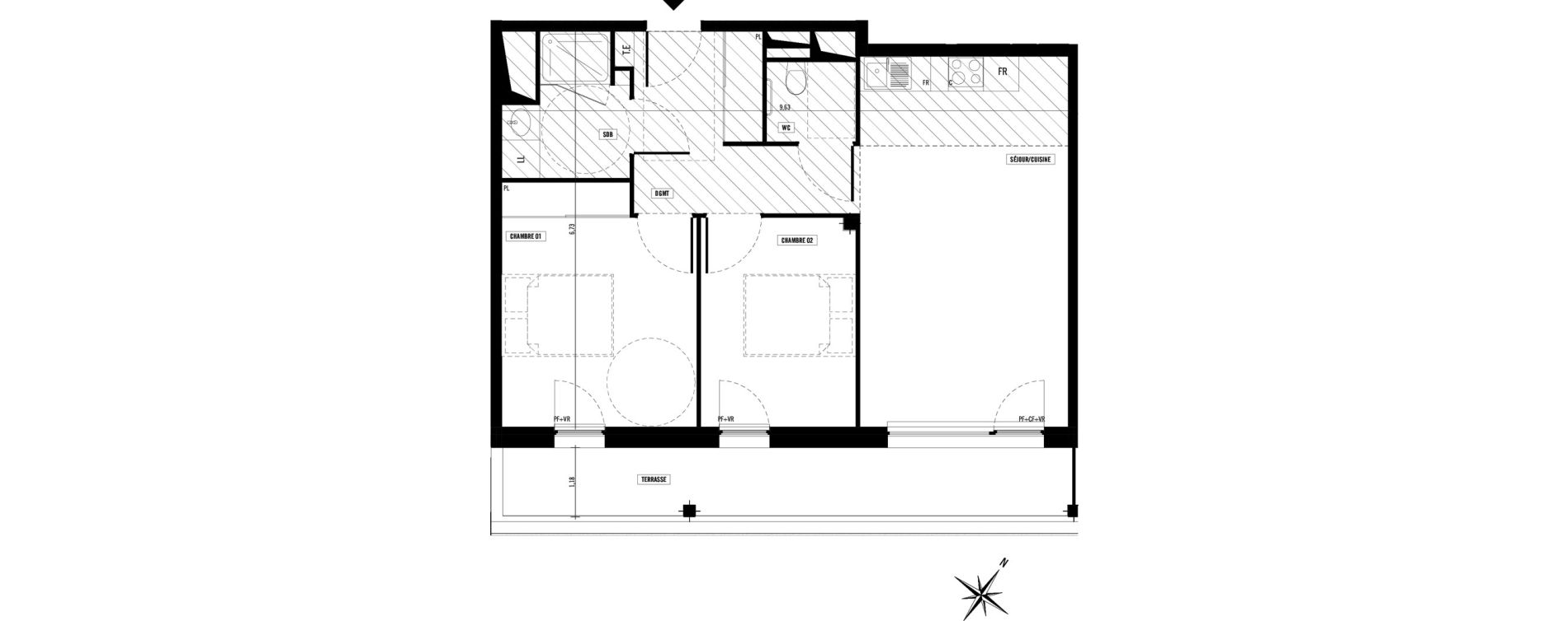 Appartement T3 meubl&eacute; de 60,10 m2 &agrave; Toulouse Argoulets