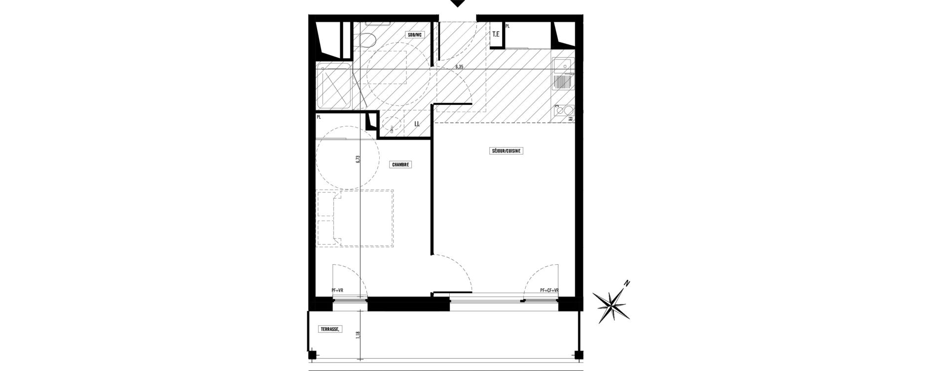 Appartement T2 meubl&eacute; de 40,80 m2 &agrave; Toulouse Argoulets