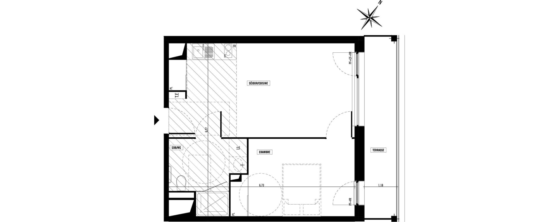 Appartement T2 meubl&eacute; de 40,60 m2 &agrave; Toulouse Argoulets