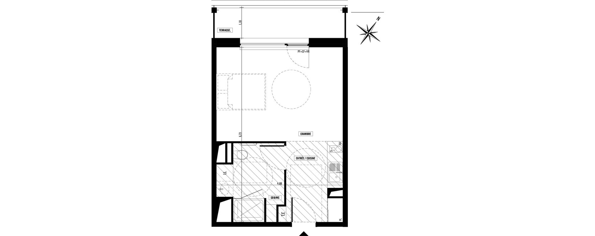 Appartement T1 meubl&eacute; de 31,20 m2 &agrave; Toulouse Argoulets