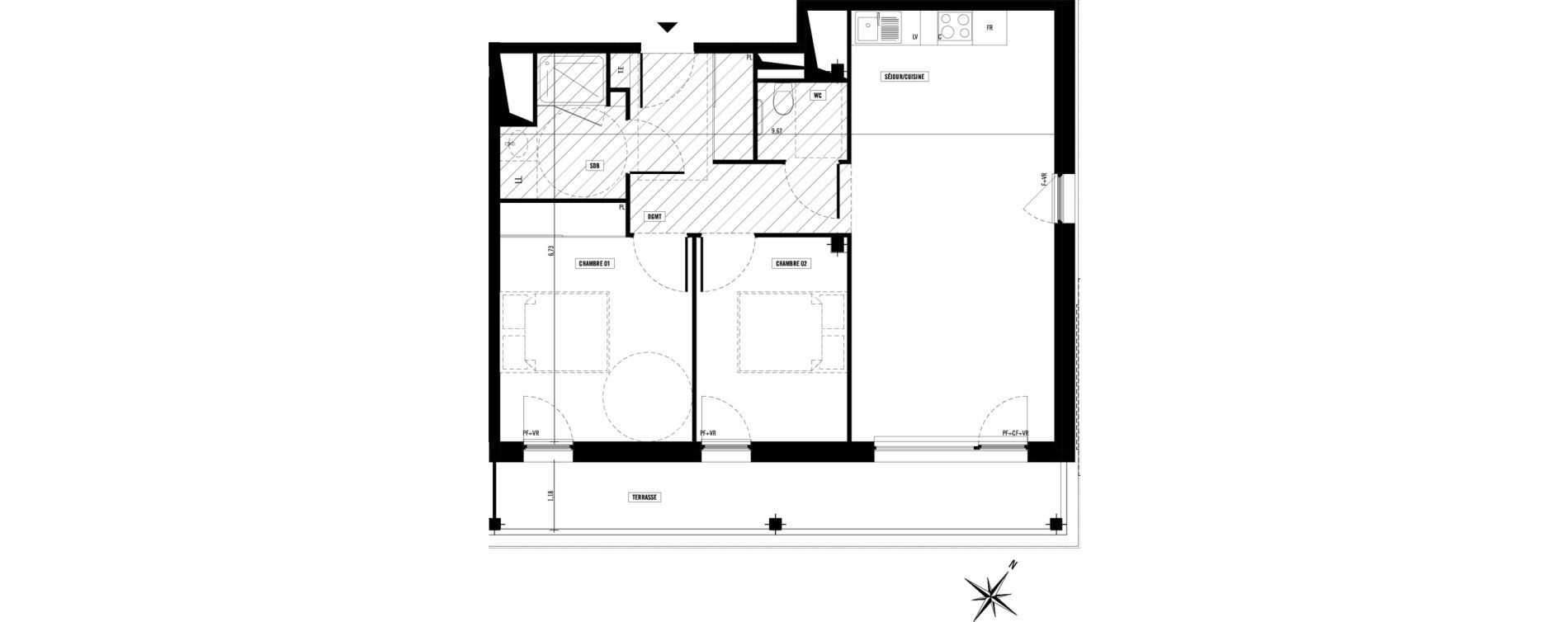 Appartement T3 meubl&eacute; de 64,40 m2 &agrave; Toulouse Argoulets