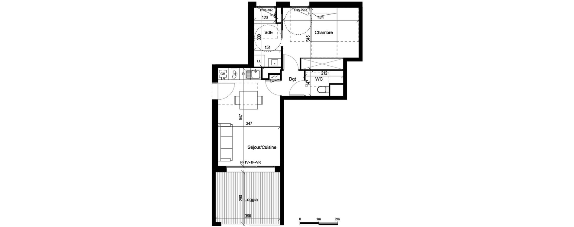 Appartement T2 de 41,24 m2 &agrave; Toulouse Lardenne