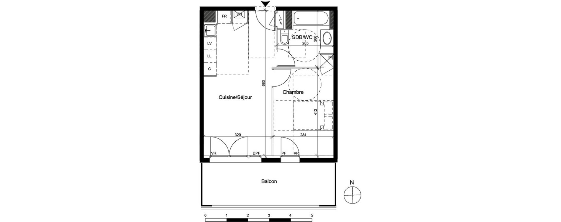 Appartement T2 de 39,83 m2 &agrave; Toulouse Trois cocus