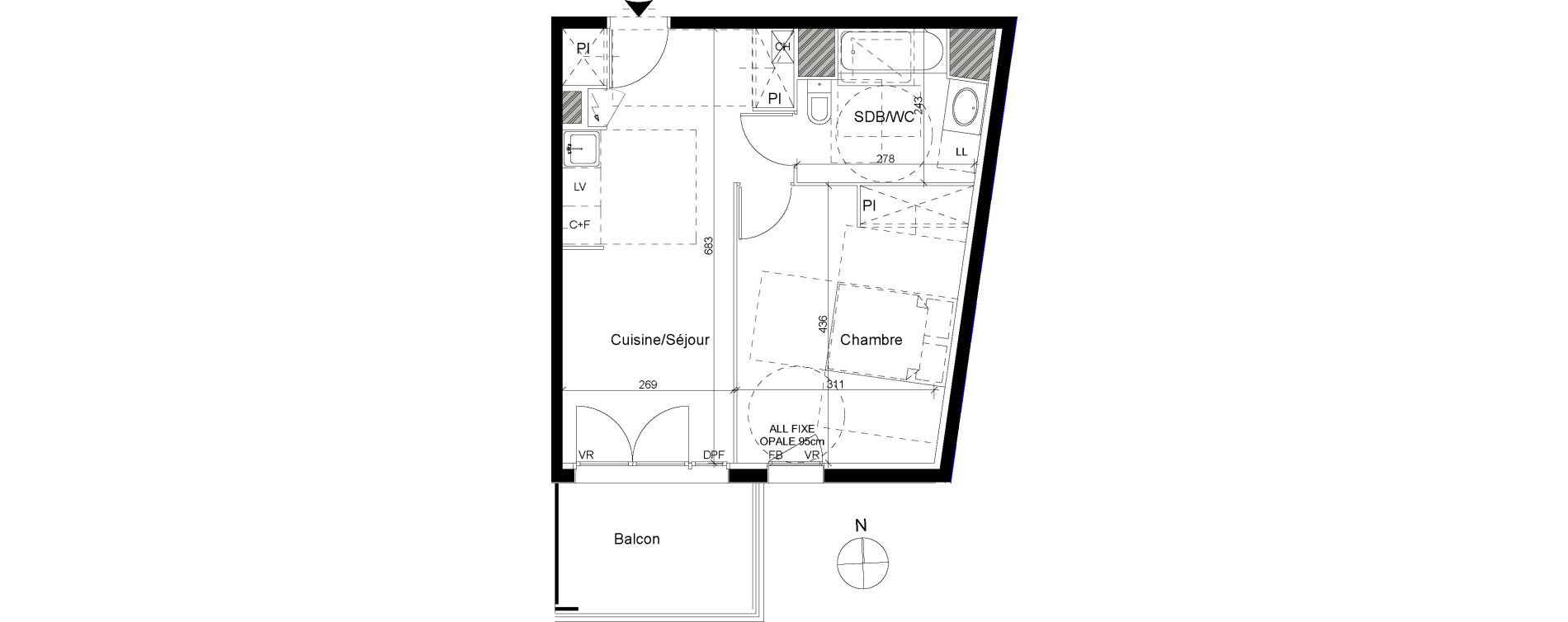 Appartement T2 de 41,04 m2 &agrave; Toulouse Trois cocus
