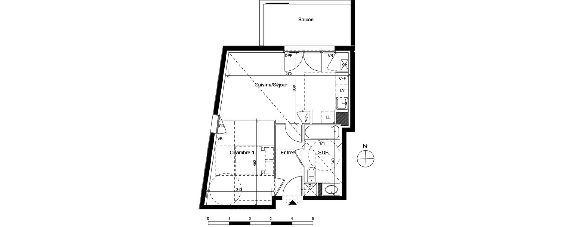 Appartement T2 de 40,88 m2 &agrave; Toulouse Trois cocus