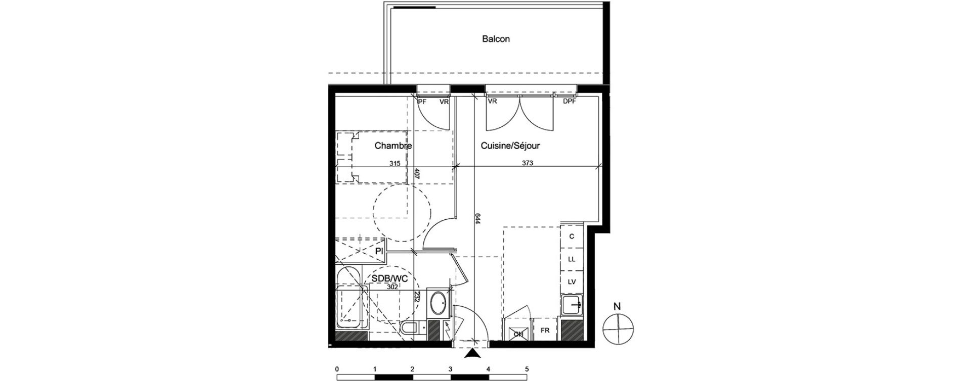 Appartement T2 de 41,72 m2 &agrave; Toulouse Trois cocus