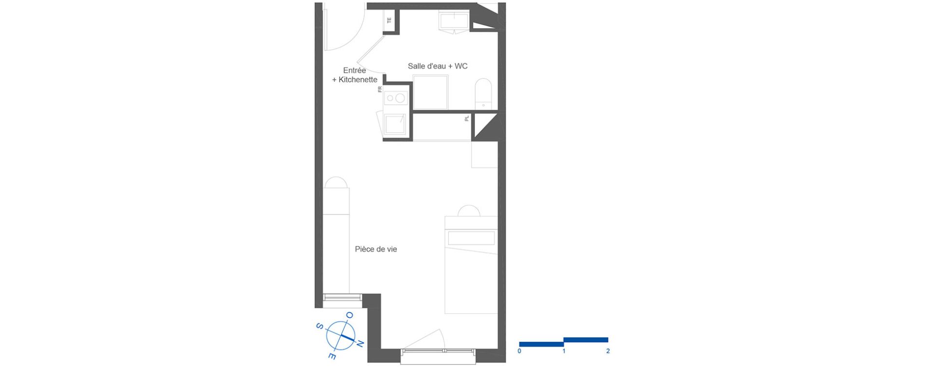 Appartement T1 de 27,60 m2 &agrave; Toulouse La c&eacute;pi&egrave;re