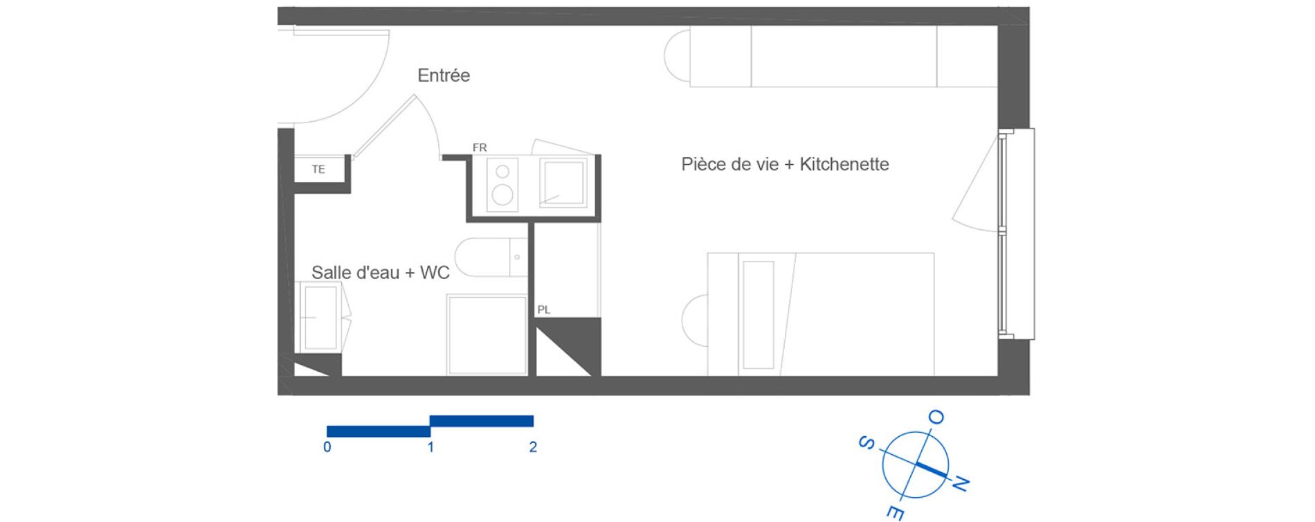 Appartement T1 de 22,45 m2 &agrave; Toulouse La c&eacute;pi&egrave;re