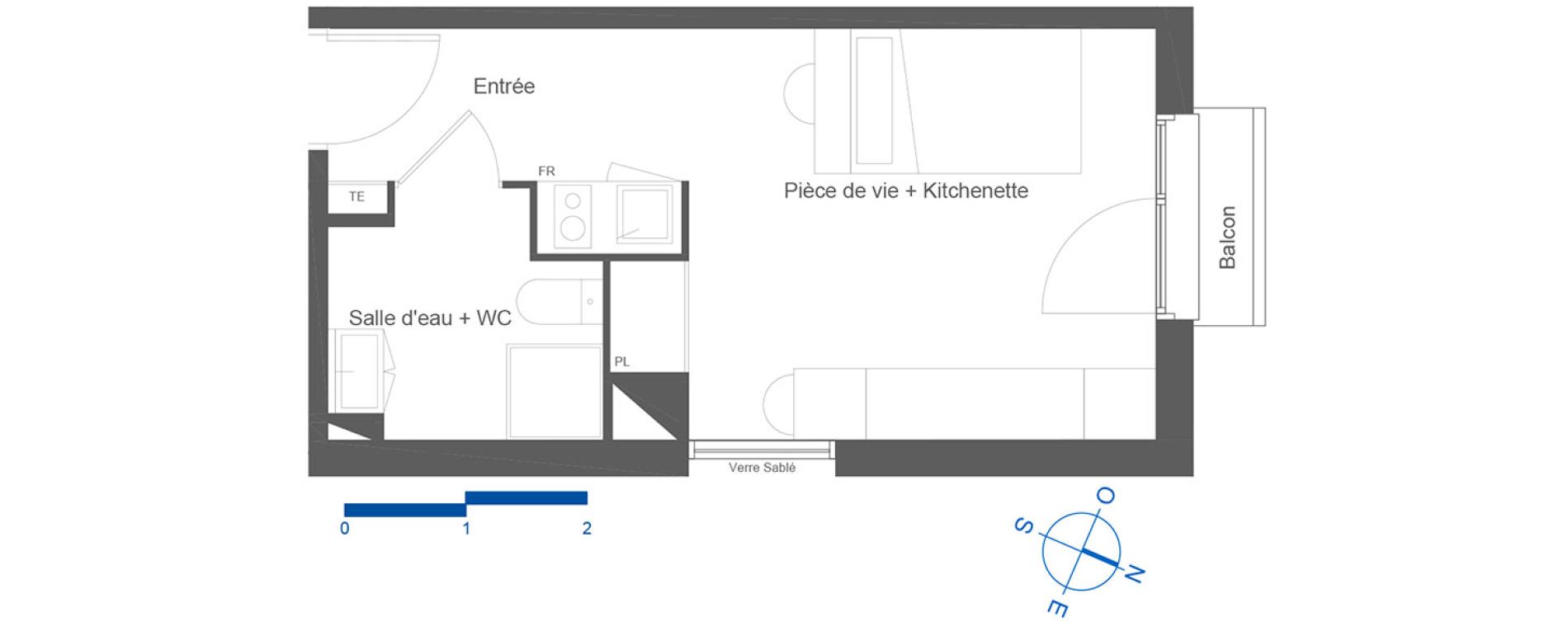 Appartement T1 de 22,45 m2 &agrave; Toulouse La c&eacute;pi&egrave;re