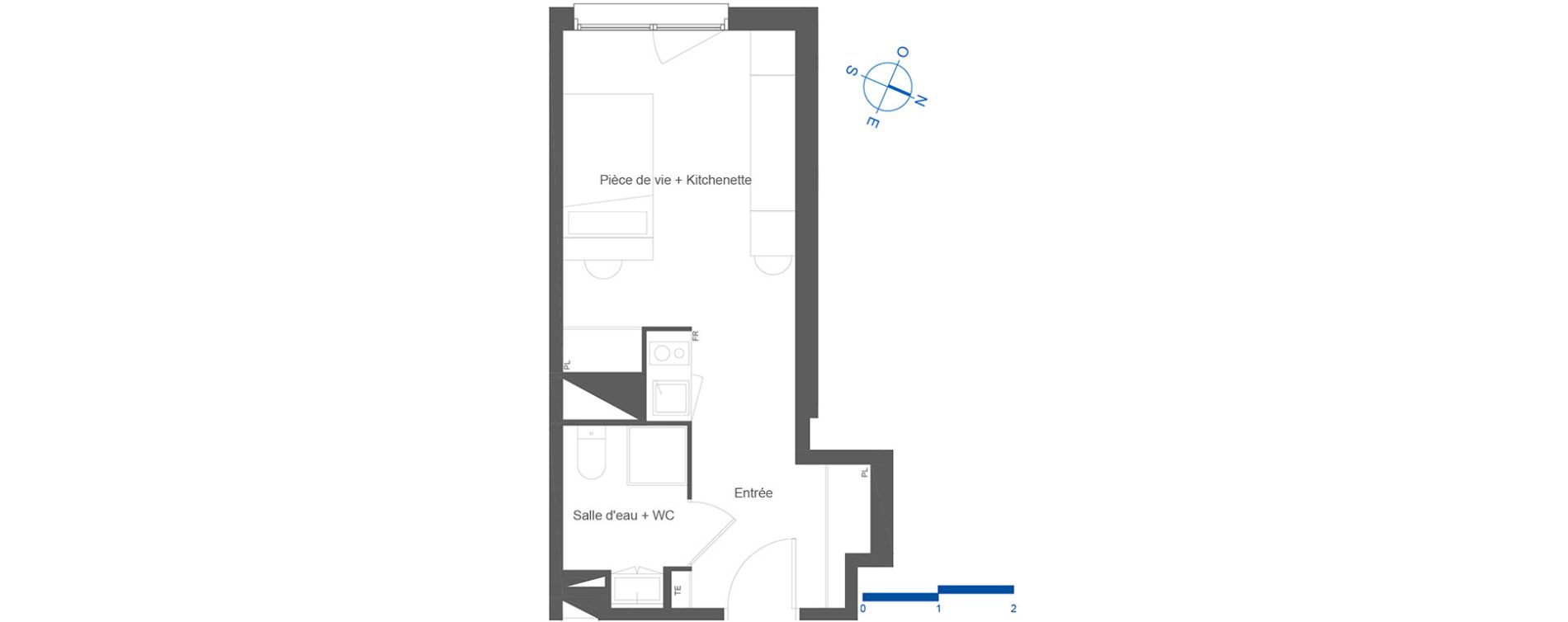 Appartement T1 de 24,00 m2 &agrave; Toulouse La c&eacute;pi&egrave;re