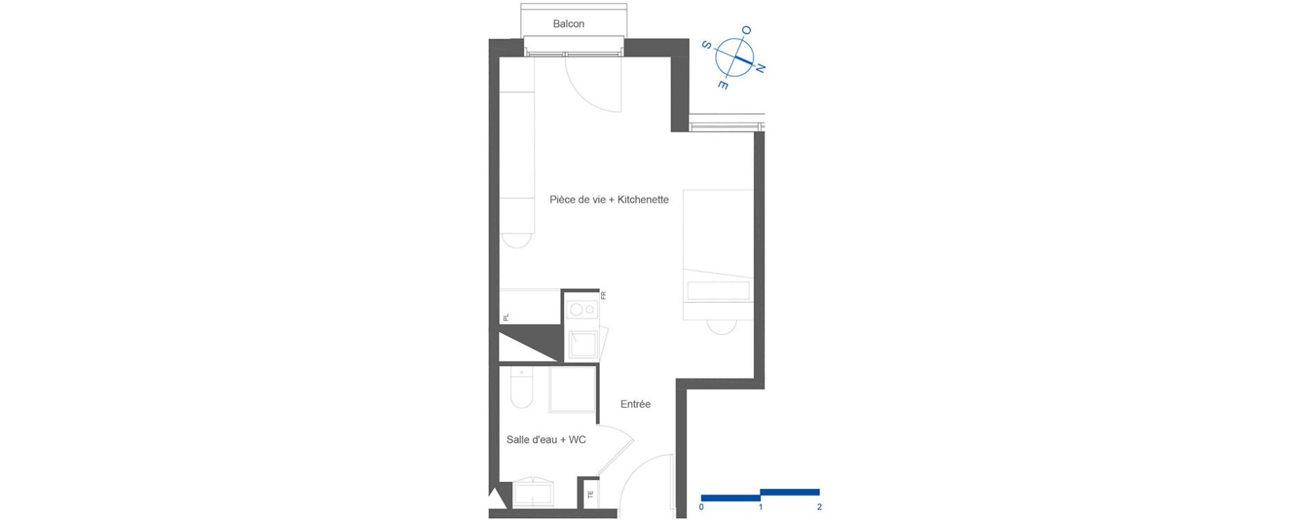 Appartement T1 de 27,35 m2 &agrave; Toulouse La c&eacute;pi&egrave;re