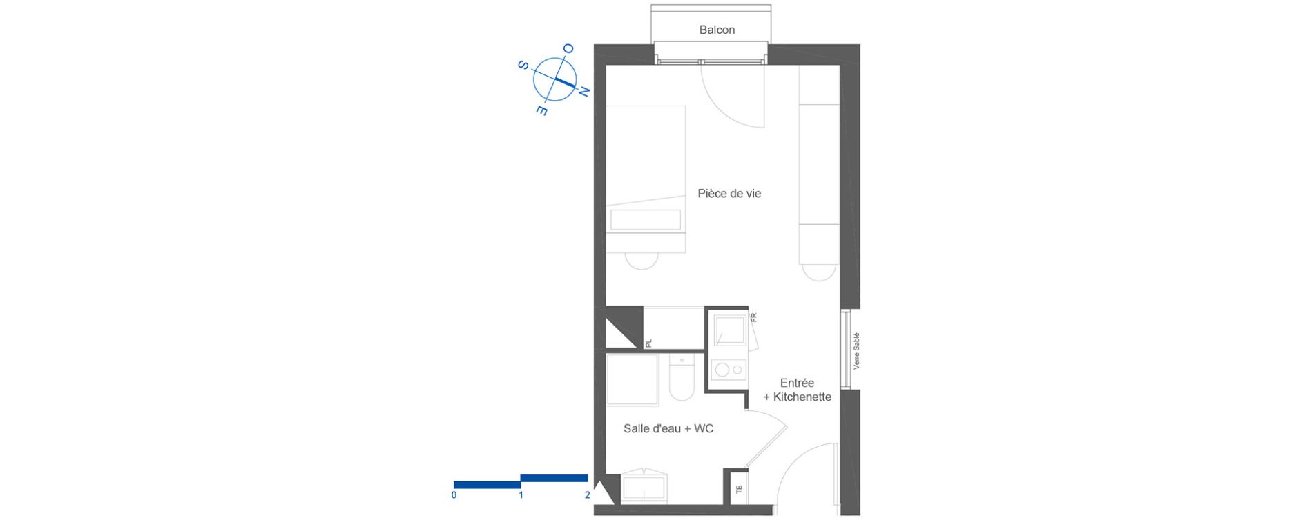Appartement T1 de 22,30 m2 &agrave; Toulouse La c&eacute;pi&egrave;re