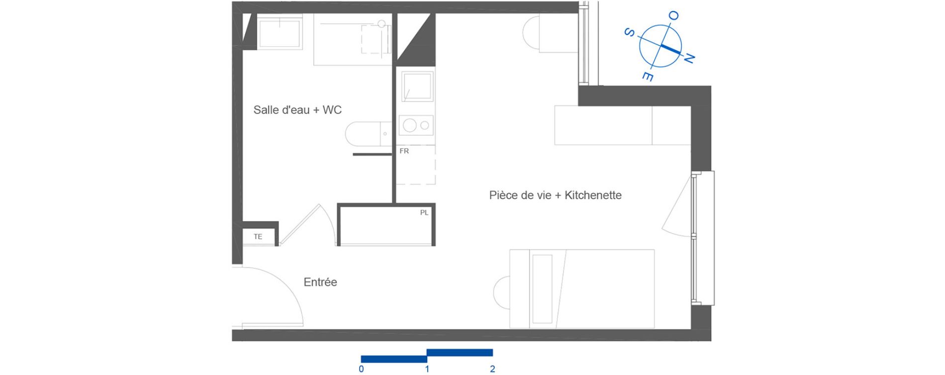Appartement T1 de 29,45 m2 &agrave; Toulouse La c&eacute;pi&egrave;re