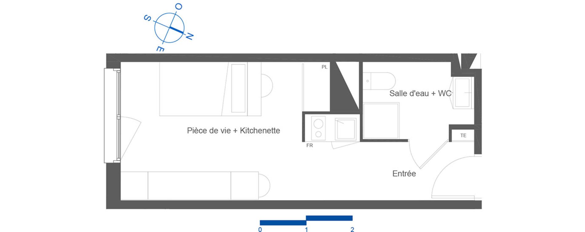 Appartement T1 de 21,80 m2 &agrave; Toulouse La c&eacute;pi&egrave;re