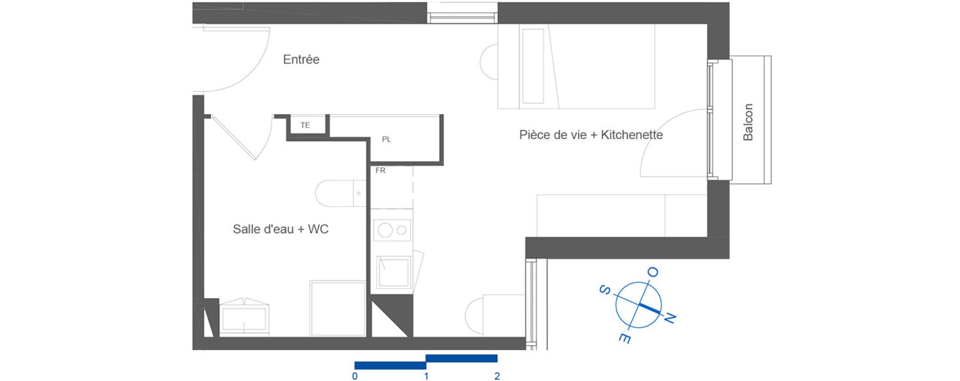 Appartement T1 de 26,80 m2 &agrave; Toulouse La c&eacute;pi&egrave;re