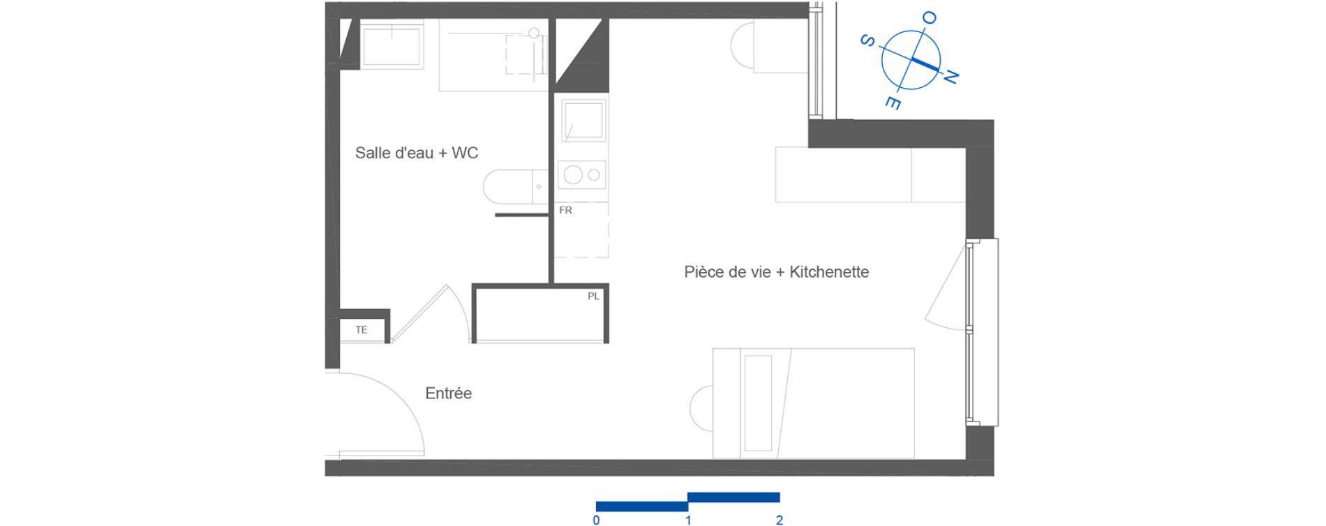 Appartement T1 de 29,50 m2 &agrave; Toulouse La c&eacute;pi&egrave;re
