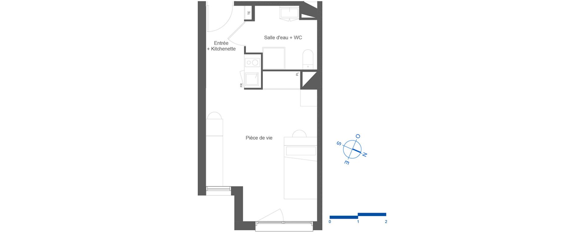 Appartement T1 de 27,70 m2 &agrave; Toulouse La c&eacute;pi&egrave;re