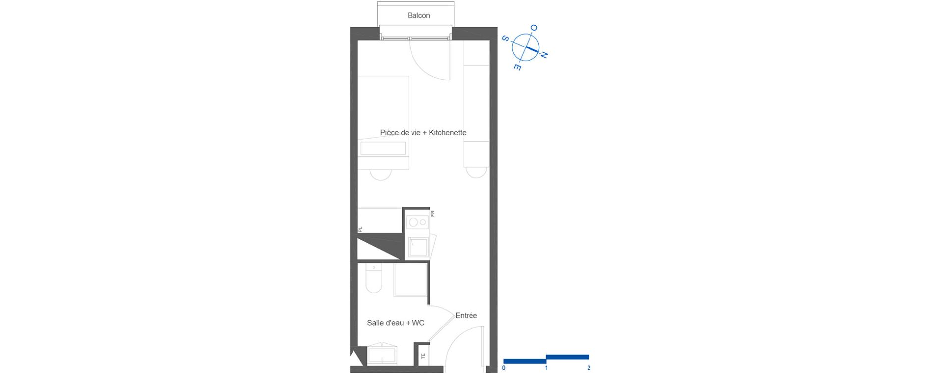 Appartement T1 de 22,75 m2 &agrave; Toulouse La c&eacute;pi&egrave;re