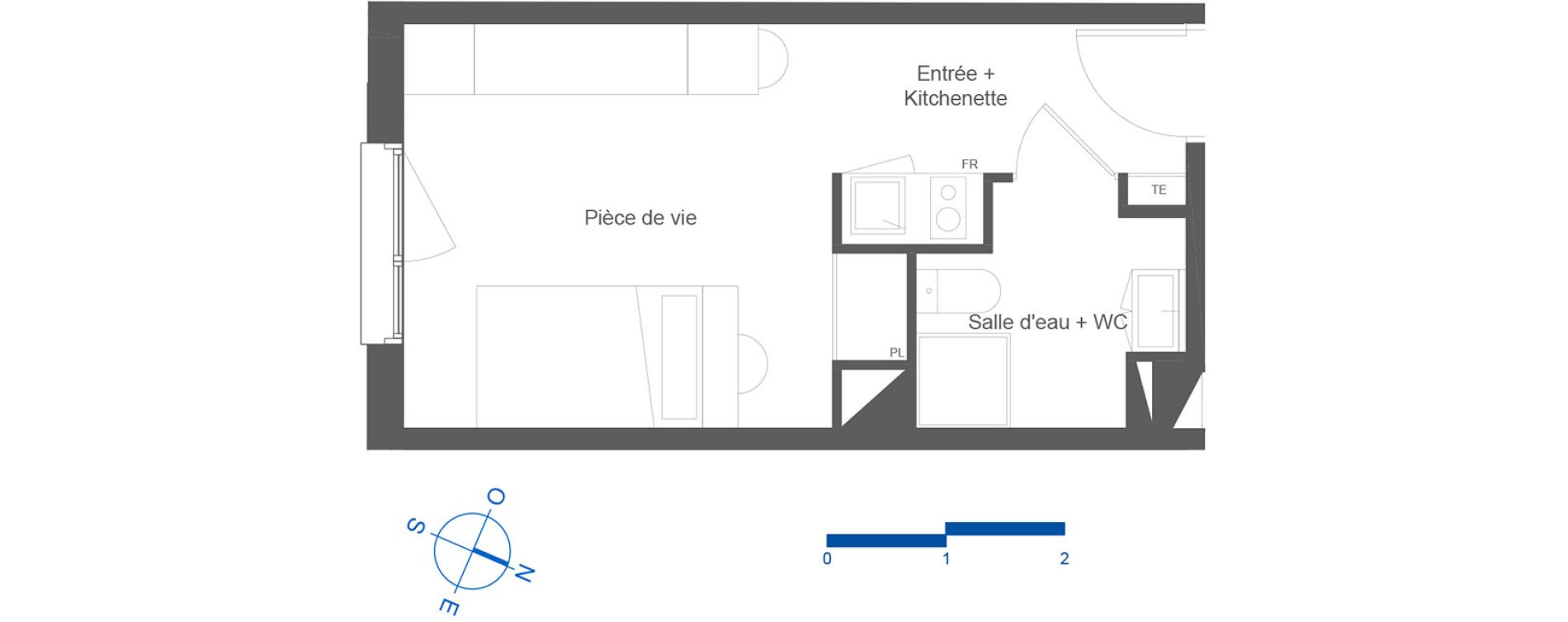 Appartement T1 de 21,40 m2 &agrave; Toulouse La c&eacute;pi&egrave;re