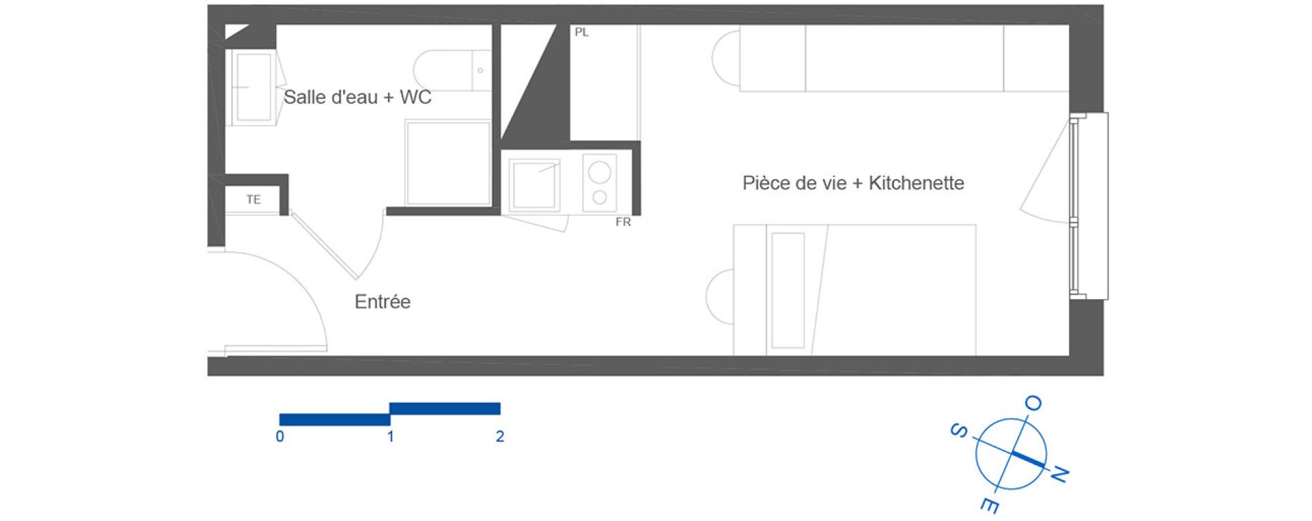 Appartement T1 de 21,90 m2 &agrave; Toulouse La c&eacute;pi&egrave;re