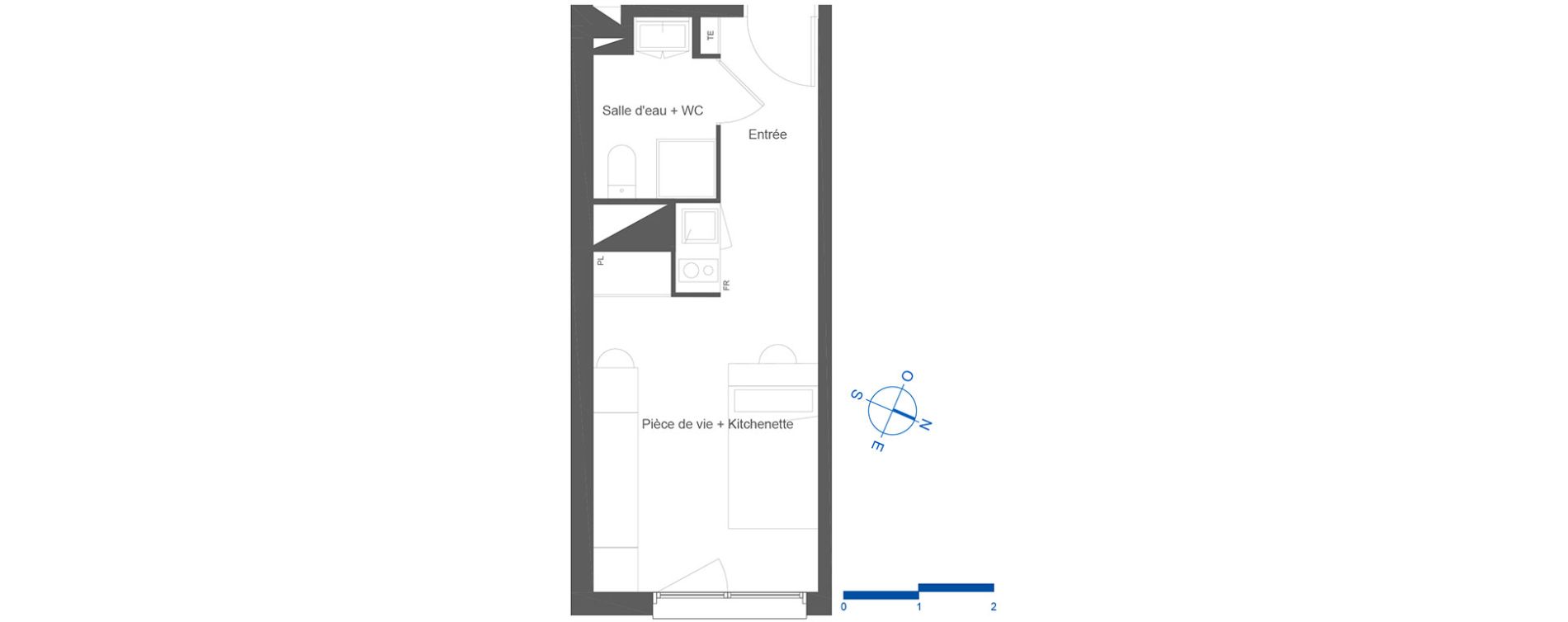 Appartement T1 de 21,75 m2 &agrave; Toulouse La c&eacute;pi&egrave;re
