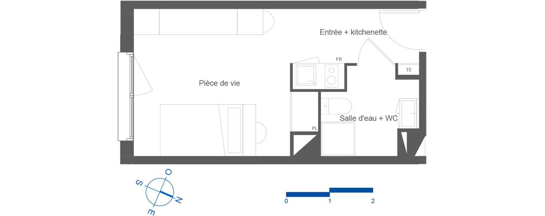 Appartement T1 de 21,50 m2 &agrave; Toulouse La c&eacute;pi&egrave;re