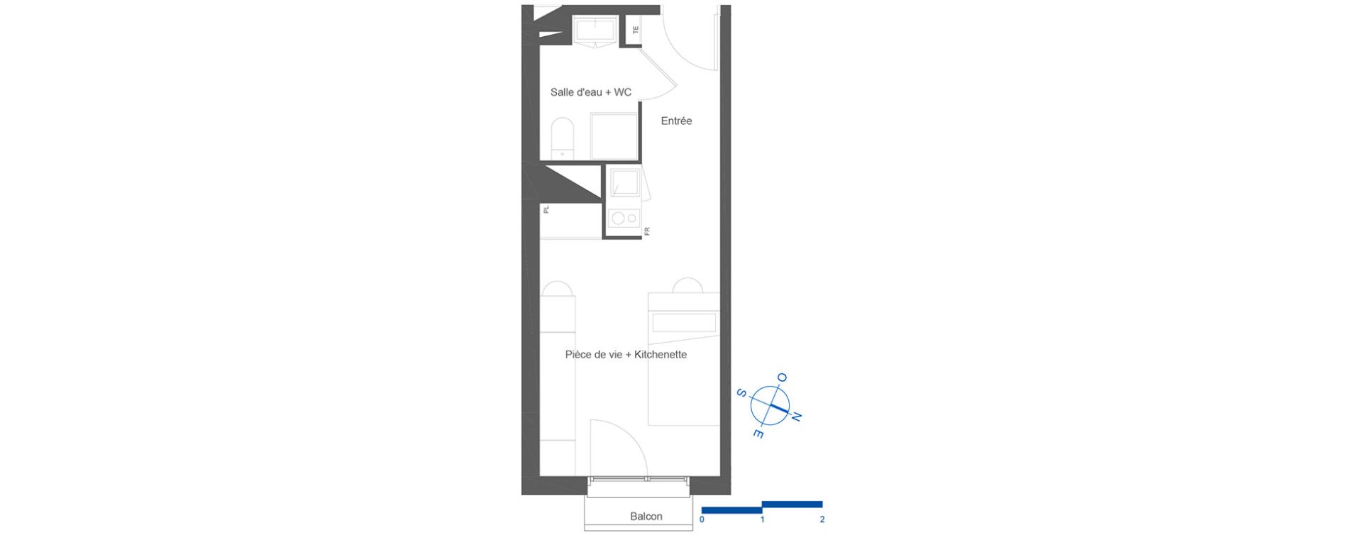 Appartement T1 de 21,75 m2 &agrave; Toulouse La c&eacute;pi&egrave;re