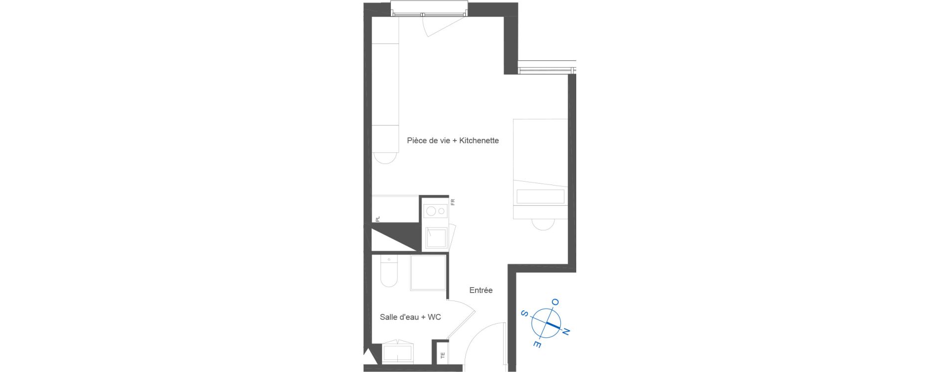 Appartement T1 de 27,35 m2 &agrave; Toulouse La c&eacute;pi&egrave;re