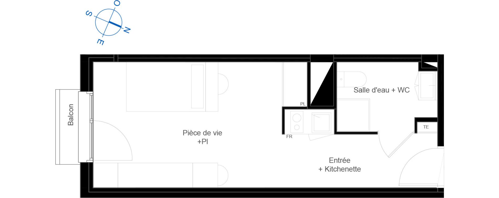 Appartement T1 de 23,85 m2 &agrave; Toulouse La c&eacute;pi&egrave;re