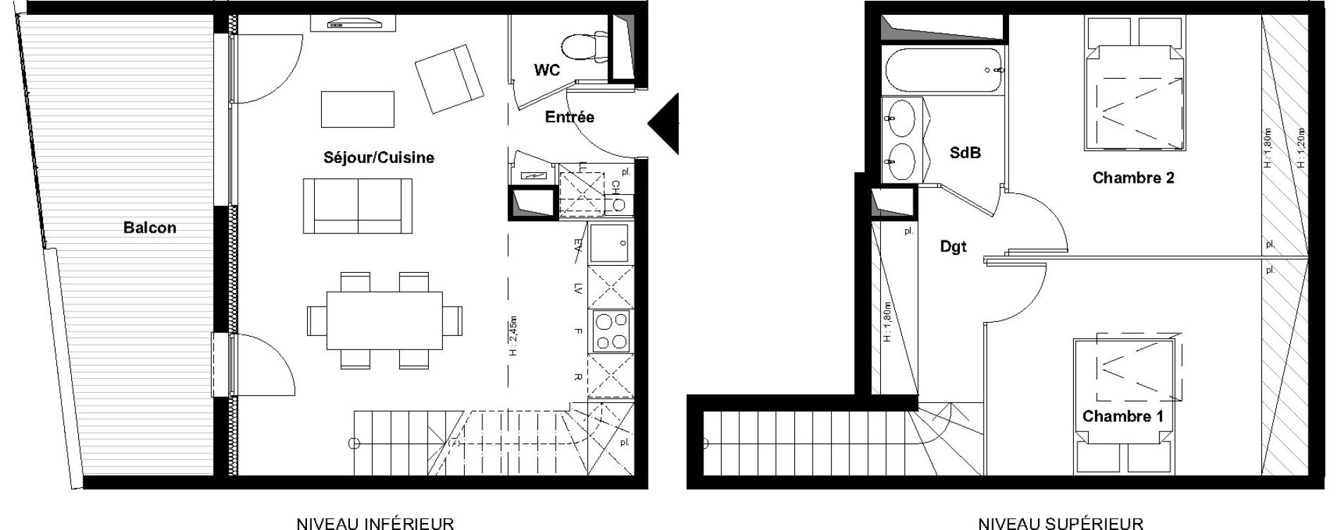 Duplex T3 de 62,46 m2 &agrave; Toulouse Croix daurade