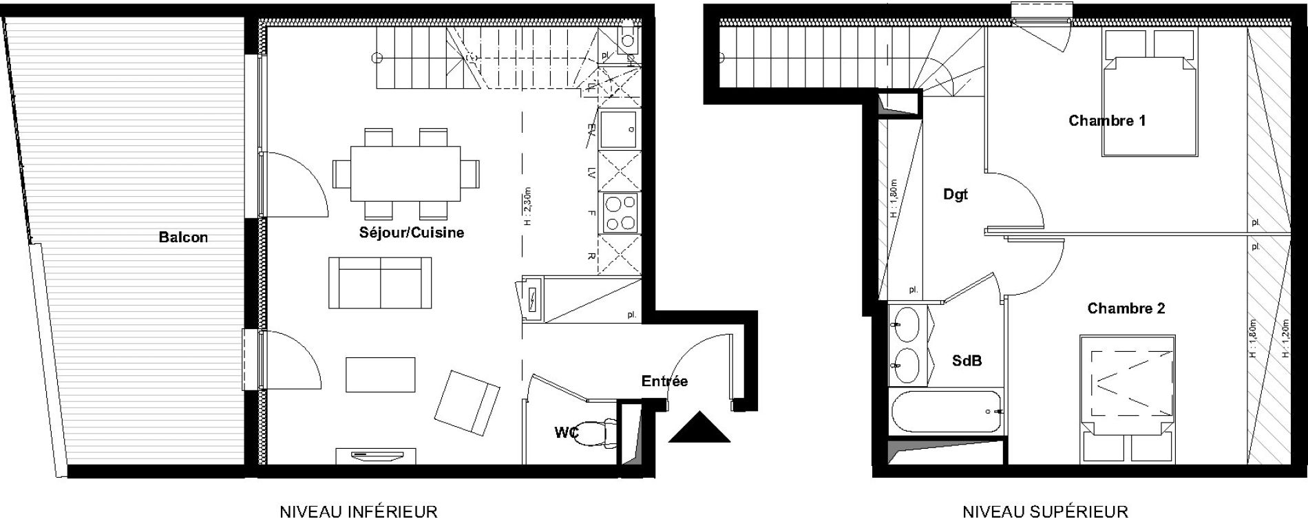 Duplex T3 de 64,59 m2 &agrave; Toulouse Croix daurade