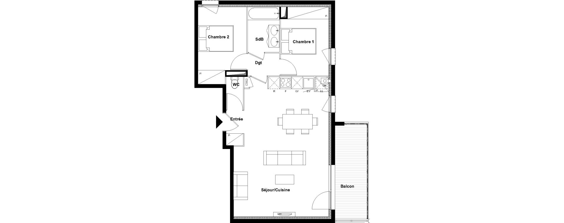 Appartement T3 de 64,53 m2 &agrave; Toulouse Croix daurade