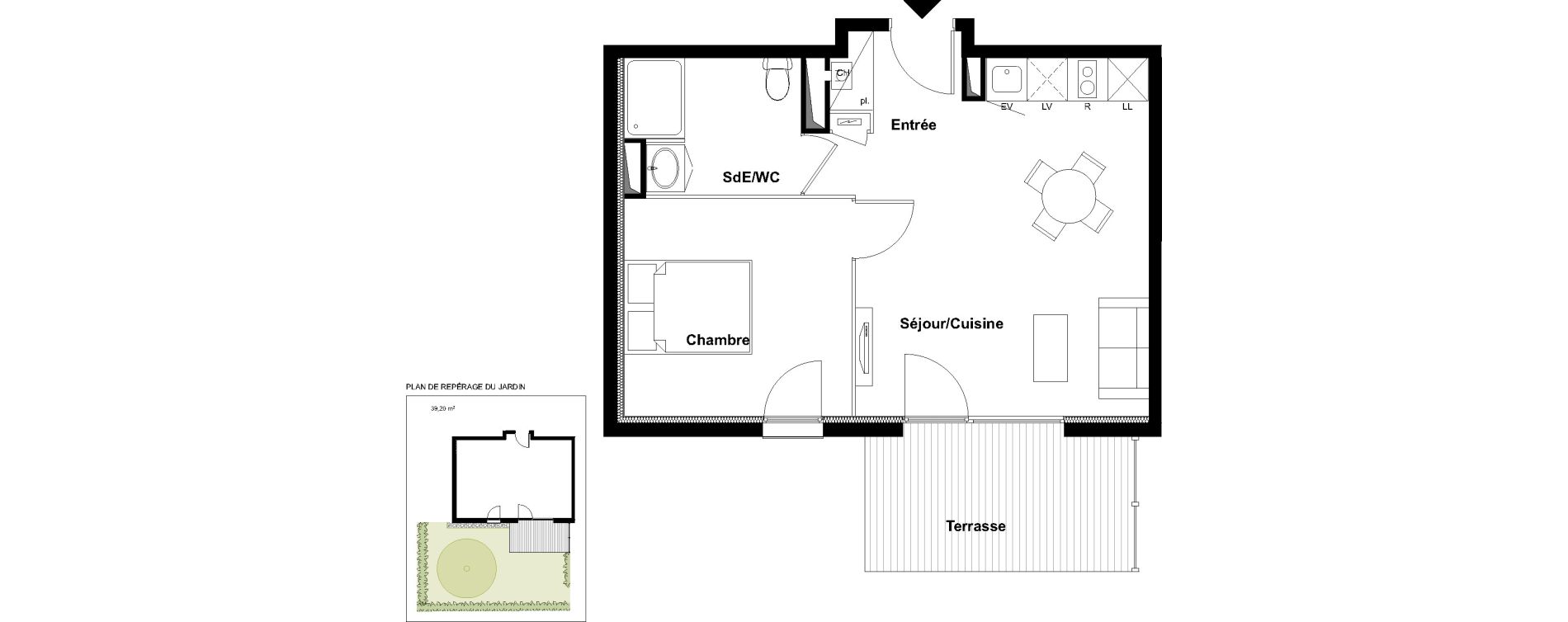 Appartement T2 de 40,83 m2 &agrave; Toulouse Croix daurade