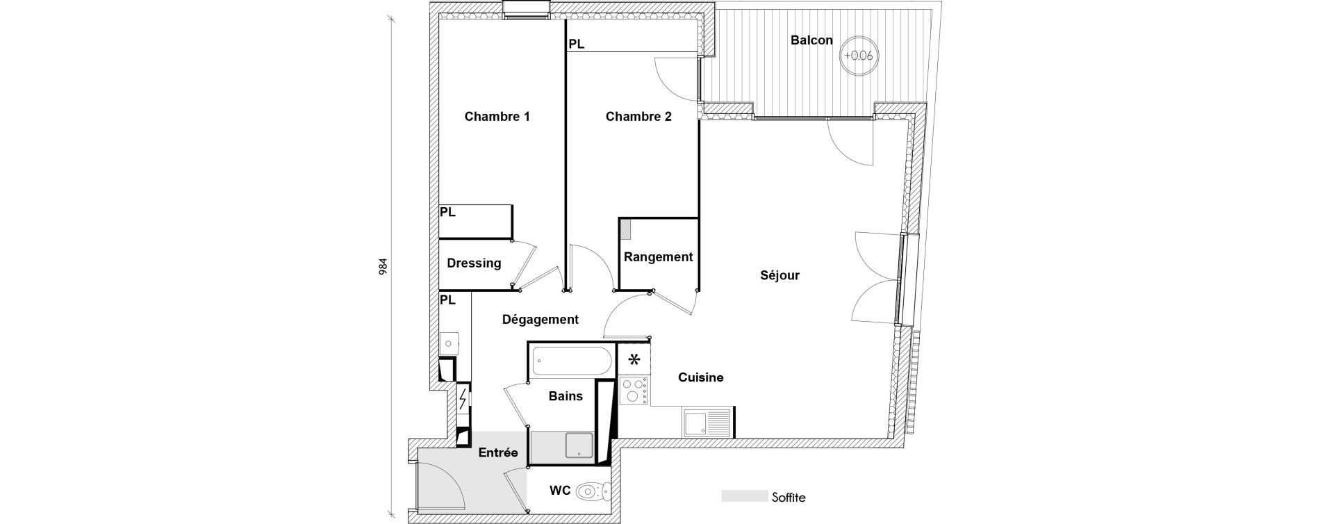 Appartement T3 de 70,53 m2 &agrave; Toulouse Observatoire