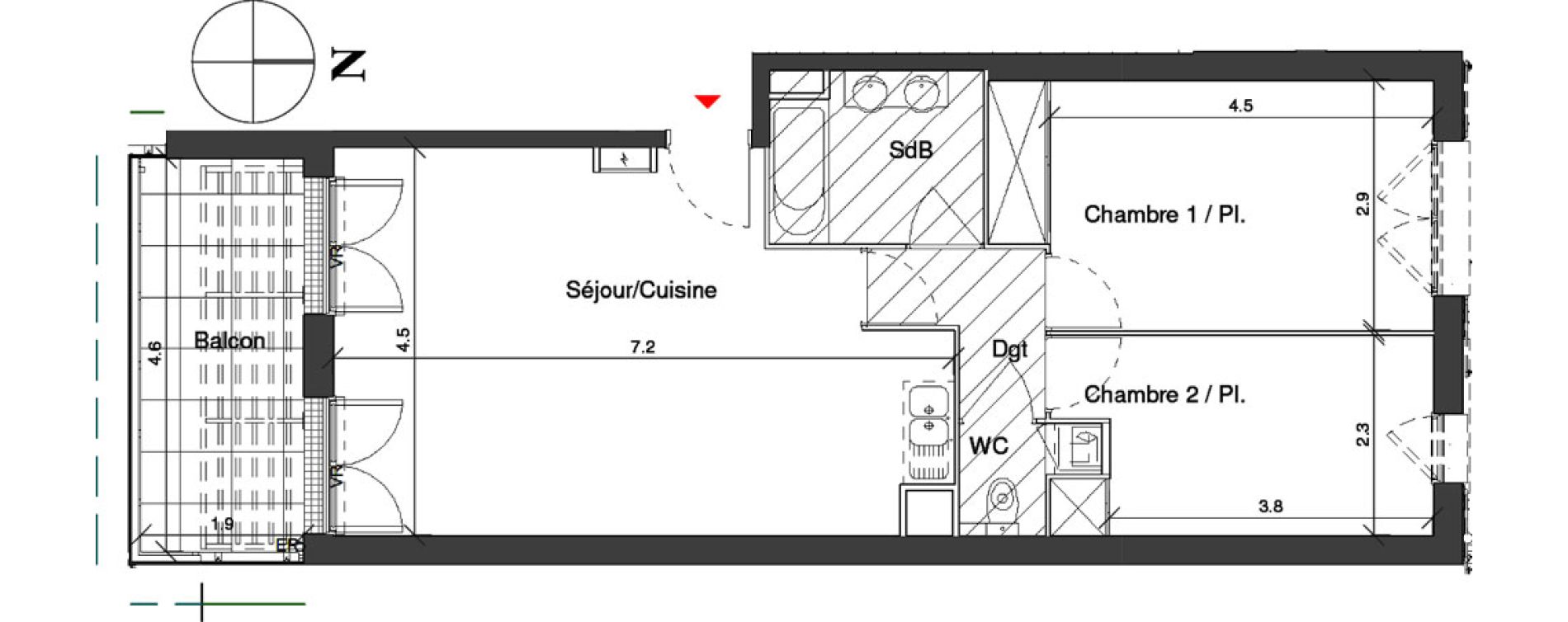 Appartement T3 de 62,76 m2 &agrave; Toulouse Cote pavee
