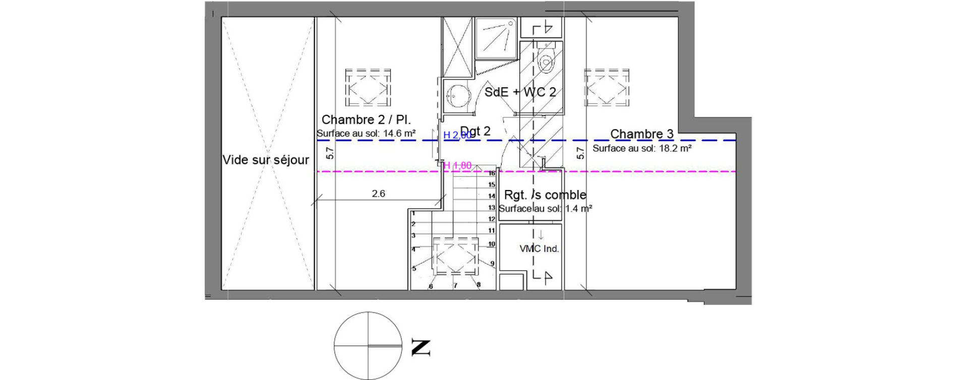 Duplex T4 de 74,32 m2 &agrave; Toulouse Cote pavee