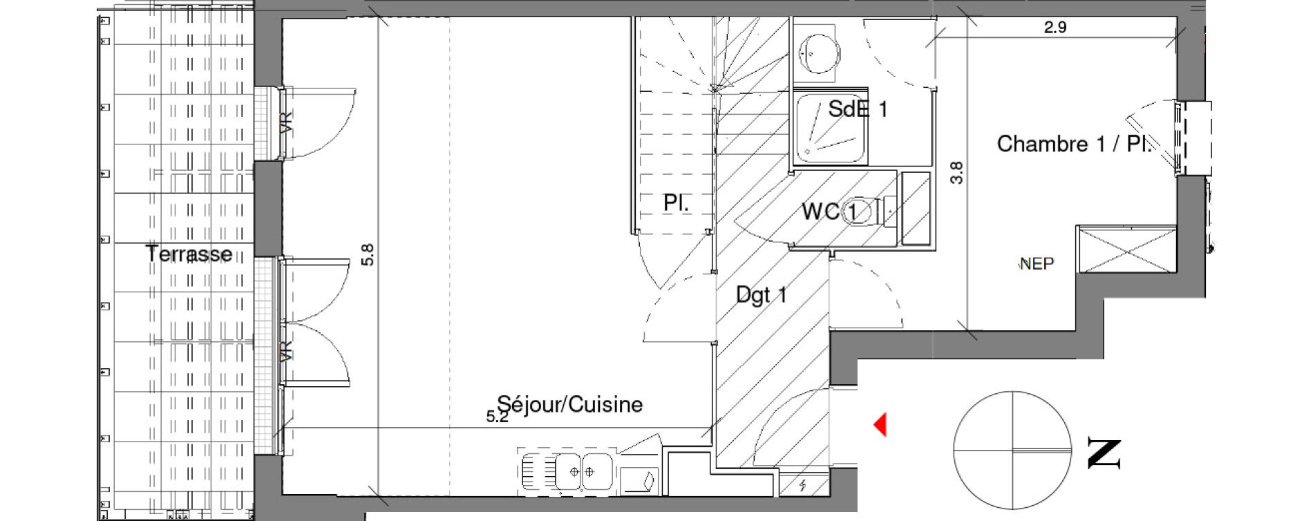 Duplex T4 de 77,90 m2 &agrave; Toulouse Cote pavee