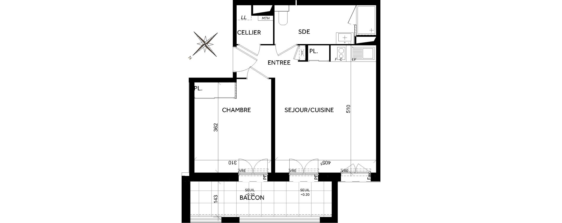 Appartement T2 de 41,68 m2 &agrave; Toulouse Montaudran