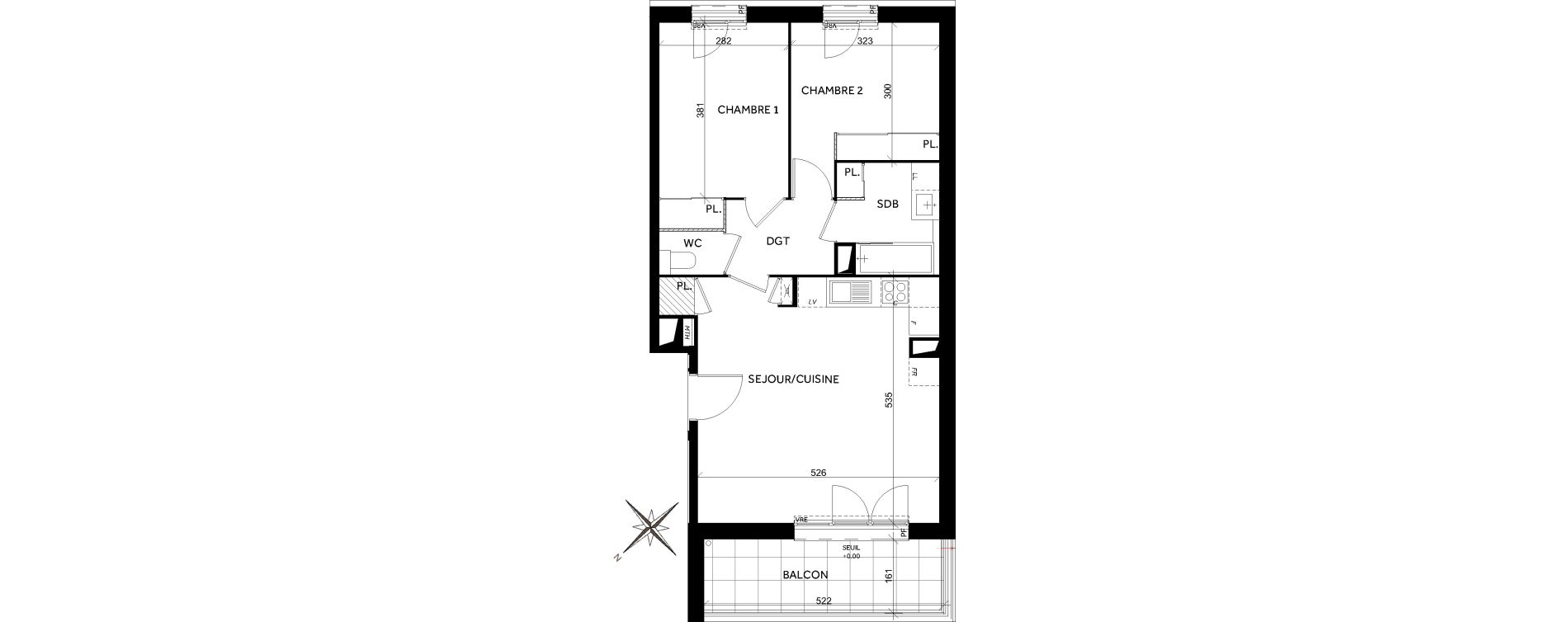 Appartement T3 de 60,58 m2 &agrave; Toulouse Montaudran