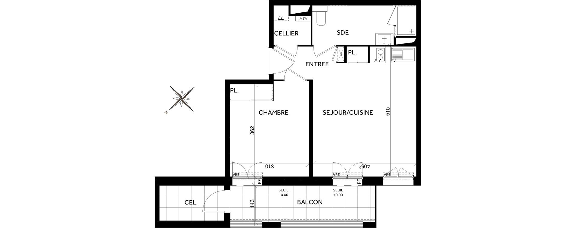 Appartement T2 de 41,68 m2 &agrave; Toulouse Montaudran