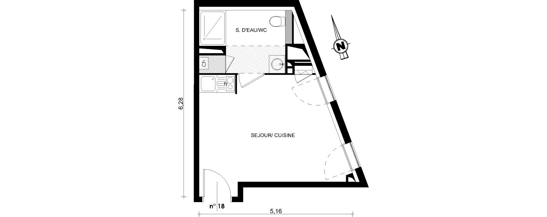 Appartement T1 de 23,00 m2 &agrave; Toulouse Guilhermy