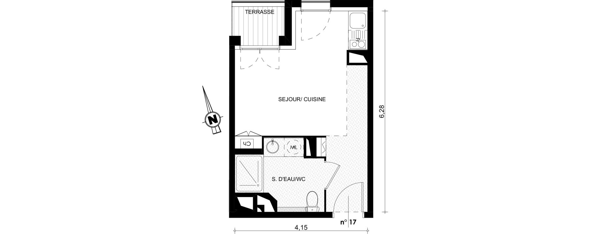 Appartement T1 de 21,88 m2 &agrave; Toulouse Guilhermy