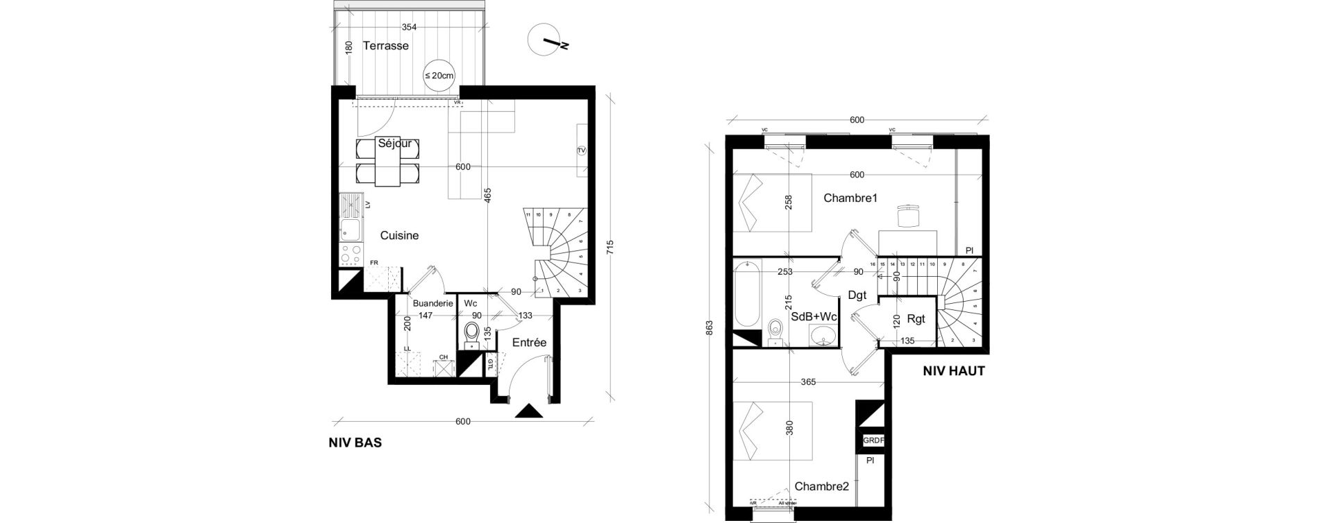 Duplex T3 de 69,30 m2 &agrave; Toulouse Borderouge