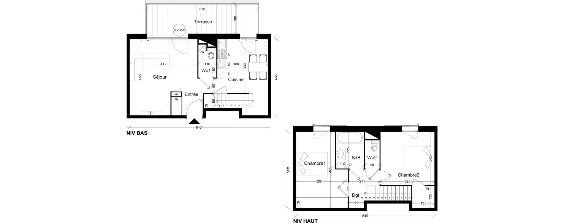 Duplex T3 de 68,50 m2 &agrave; Toulouse Borderouge