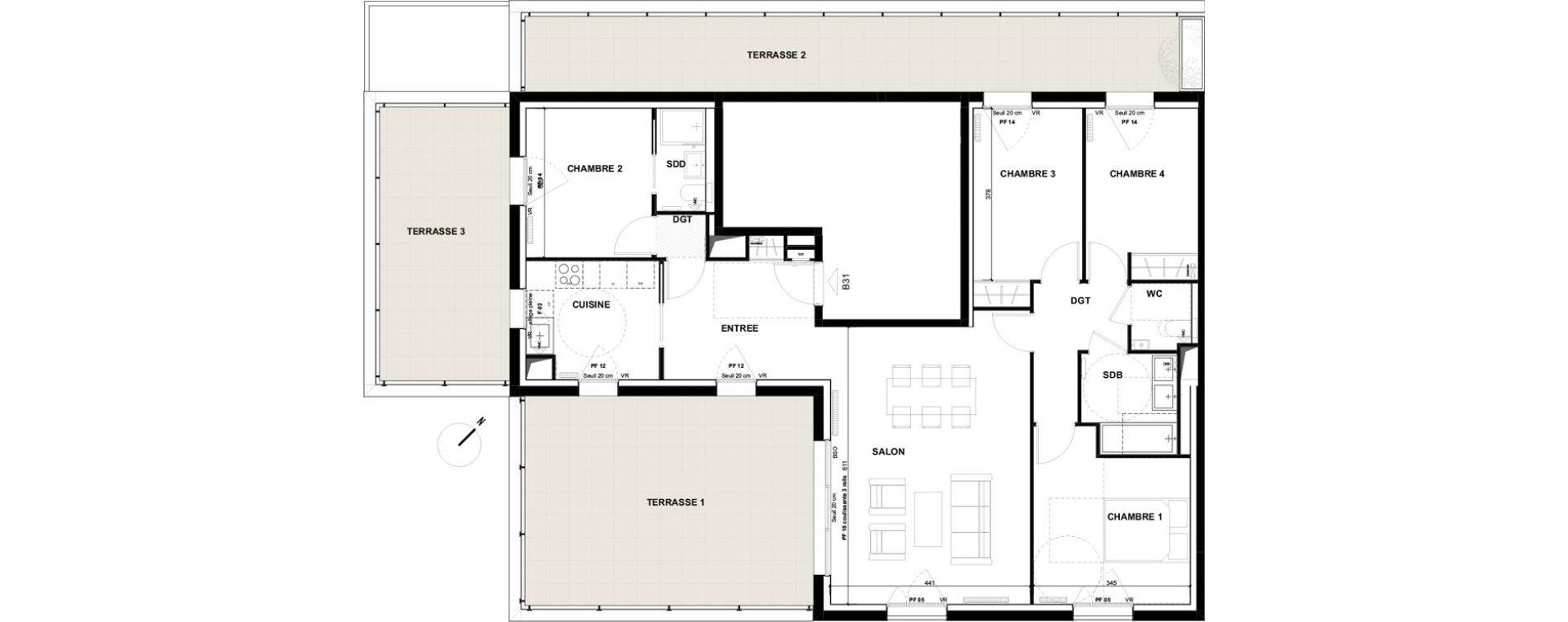 Appartement T5 de 99,10 m2 &agrave; Toulouse Guillaumet
