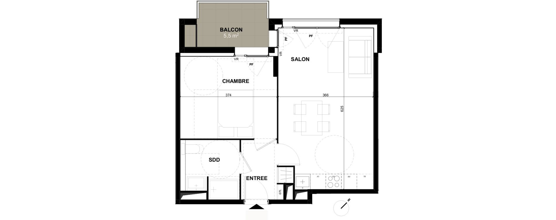 Appartement T2 de 42,20 m2 &agrave; Toulouse Guillaumet