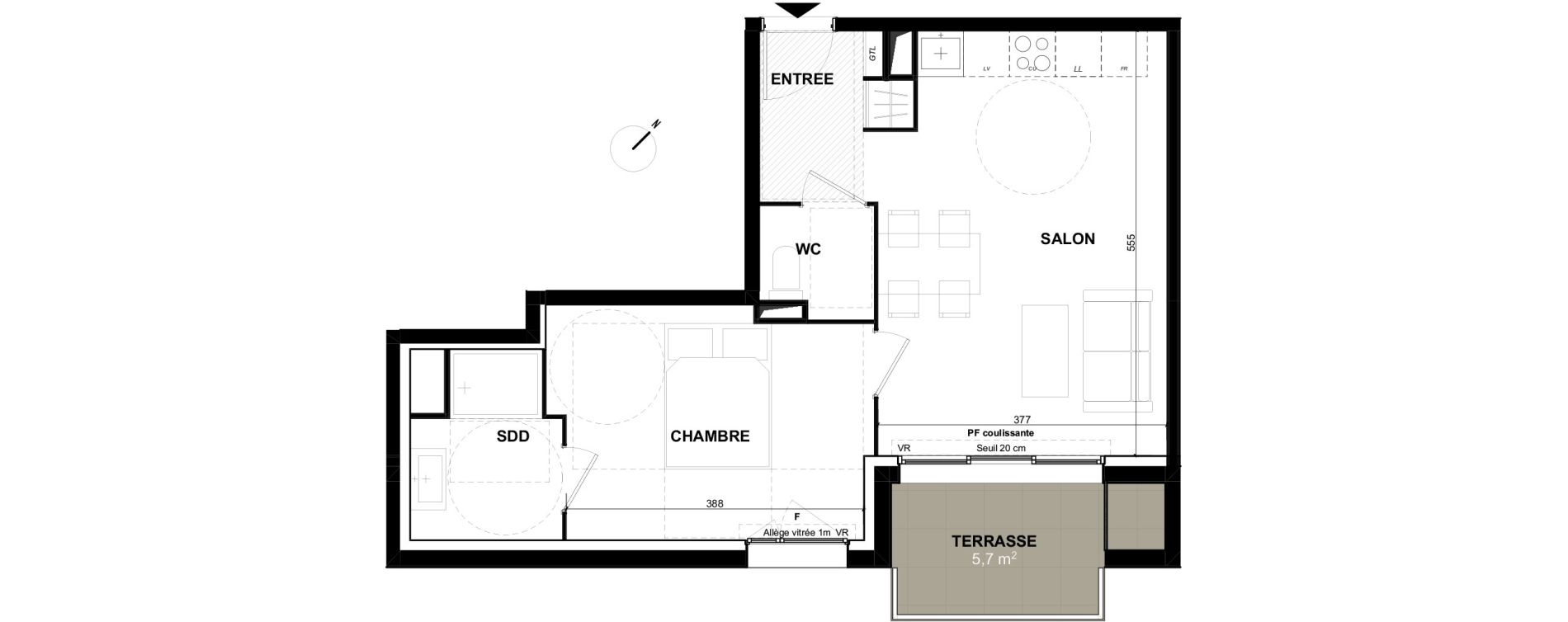 Appartement T2 de 42,50 m2 &agrave; Toulouse Guillaumet