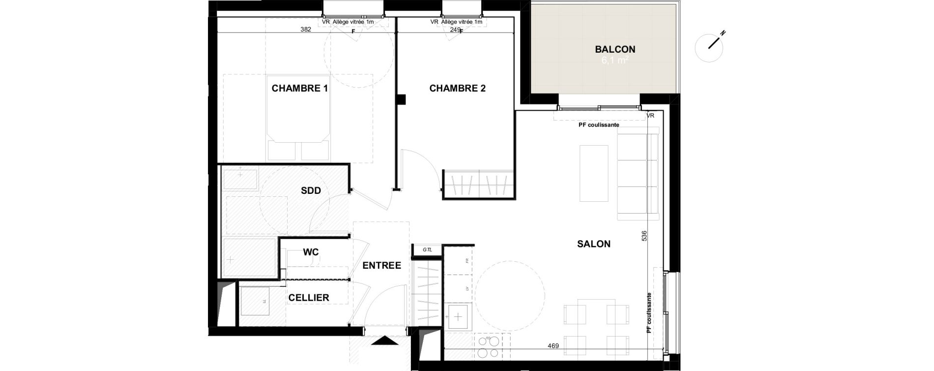 Appartement T3 de 58,30 m2 &agrave; Toulouse Guillaumet